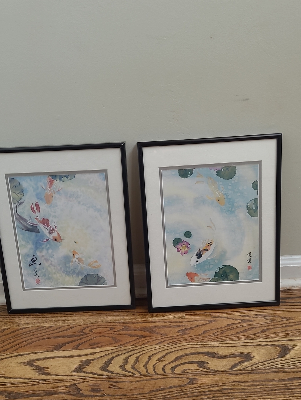Framed Koi Pond Art Print - Blue and White